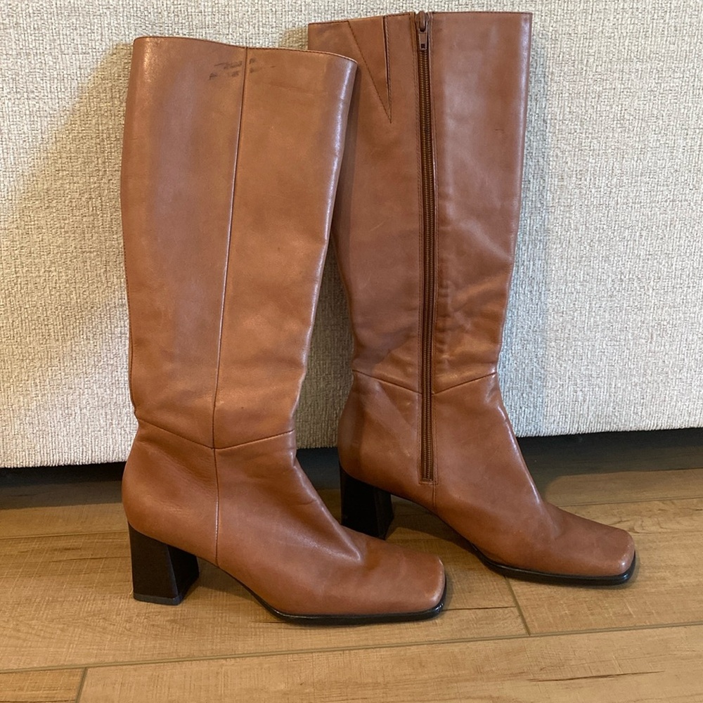 Nine West Square Toed Boots Size 7.5 Heel Height 2 in.